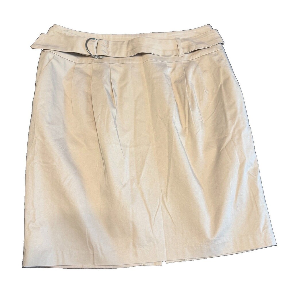 Dalia Collection Women's Khaki Skirt Size 10 Belted Stretch Cotton Midi Pockets